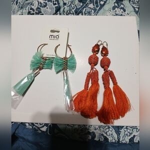MIA COLLECTION Mint and Orange Tassel Statement Earrings